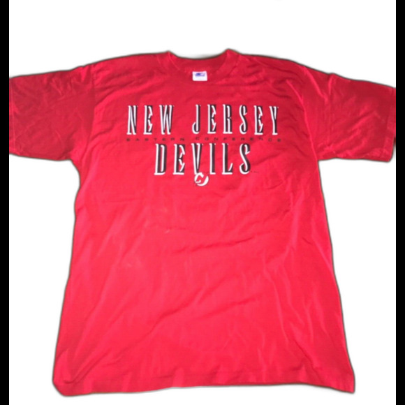 New Jersey Devils NHL Starter T Shirt 90s Single Stitch Vintage Double Sided L - Picture 1 of 10